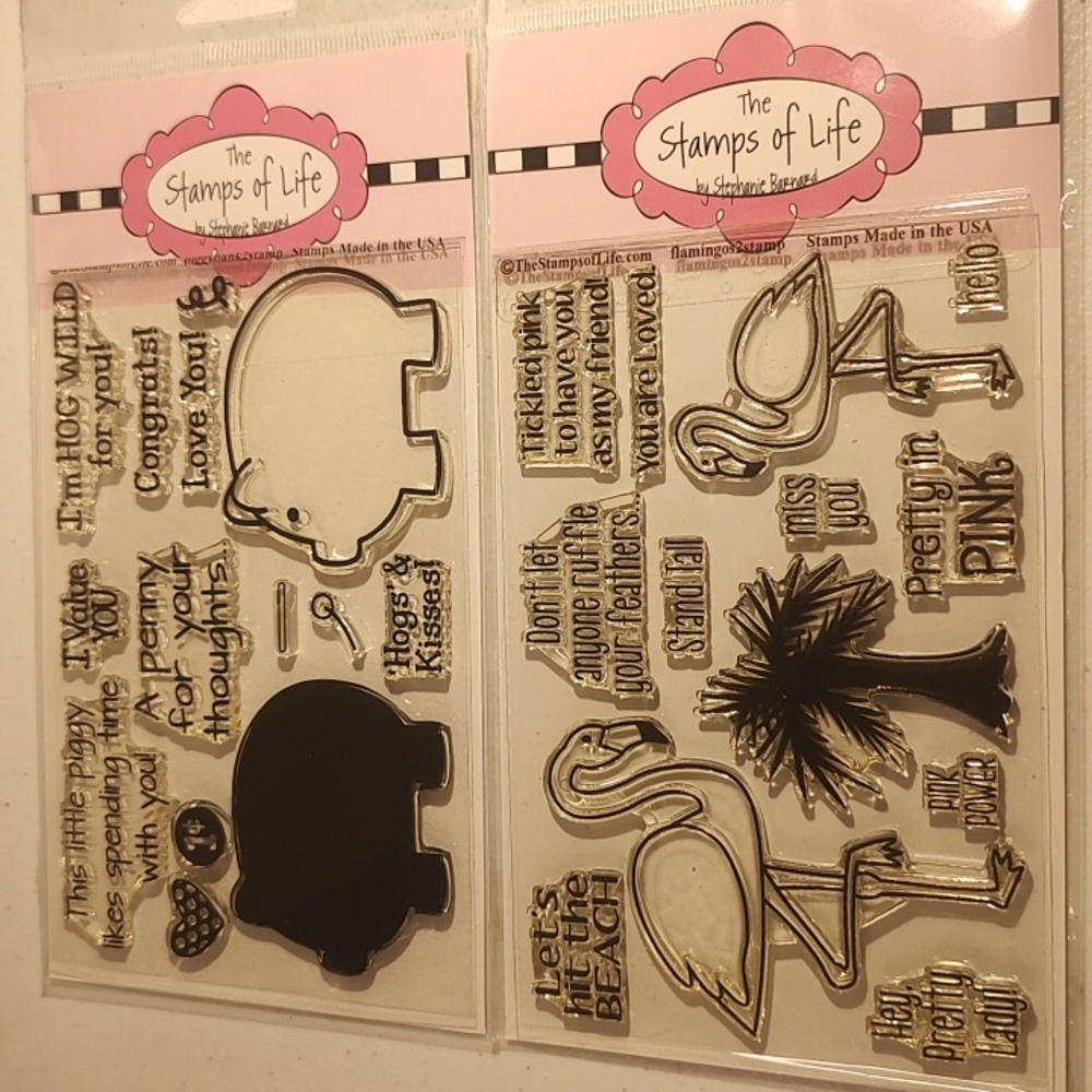 The Stamps Of Life 2 Sets -Piggy Bank 2 Stamp & Flamingos 2 Stamp Made In USA
